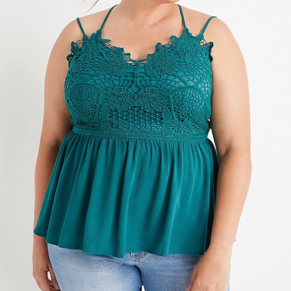 Plus size lace babydoll tank top